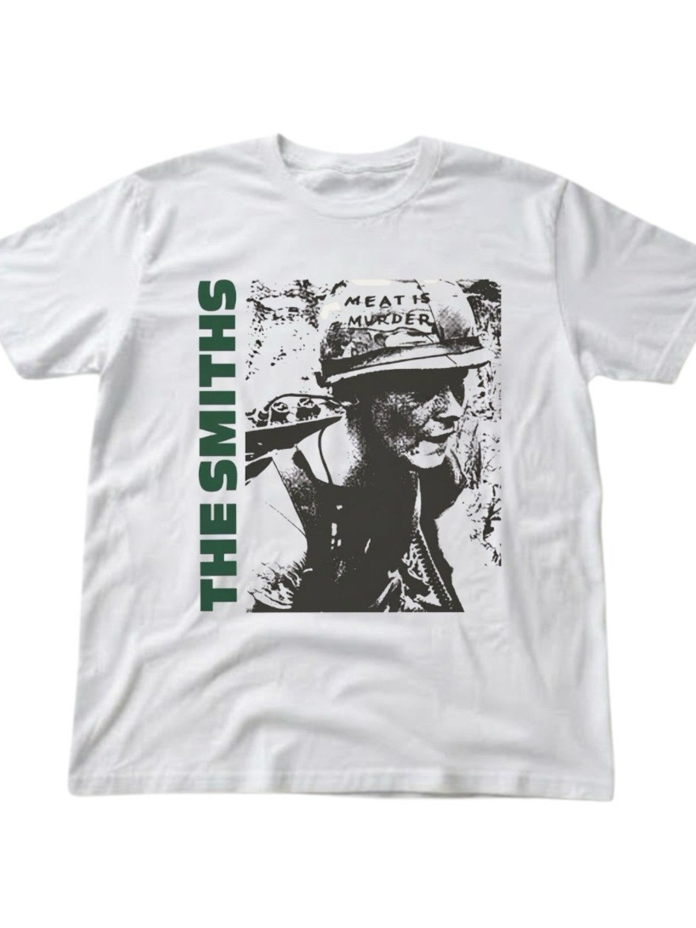 The Smiths 'Meat Is Murder' Green Logo Graphic White Gildan T-Shirt